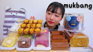 편의점 고구마,띵작, 모카 등 종류별로 롤케이크 디저트 먹방 Convenience Store Roll Cake mukbang  コンビニエンスストア ロールケーキ रोल केक