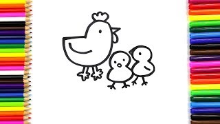 How to Draw a Hen and Chick Coloring Pages for Kids | Draw Chicken for Kids | Art4Kids