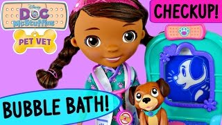 Doc McStuffins FINDO Takes a Bubble Bath & Gets Checkup! Doc McStuffins Magic Talking Doc and Clinic