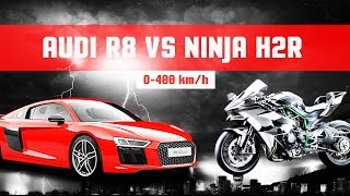 KAWASAKI NINJA H2R VS AUDI R8 V10 - TOP SPEED 0-400 km/h, ACCELERATION,