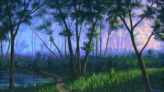 как рисовать лес на закате с использованием акрила на холсте живопись  урок  искусство  класс