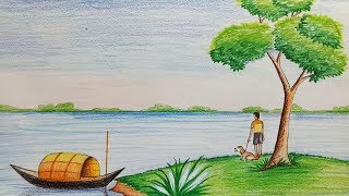 How to draw landscape (autumn scene) step by step