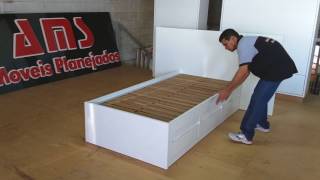 Cama King que se transforma em Cama de Solteiro com Cabeceira Dobrável e com Gavetas
