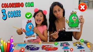 DESAFIO COLORINDO COM 3 CORES - Galinha Pintadinha, Boneca LOL e Carros Disney