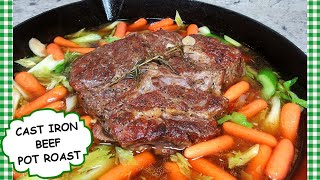 Classic BEEF CHUCK POT ROAST Dinner Recipe in a Cast Iron Pan
