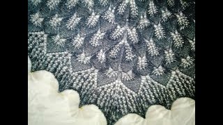 ШАЛЬ спицами Узор листья Angora cold часть 1