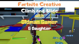 Oldman Gamer and Daughter Play Fortnite Creative Climb and Slide