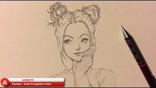KIZ ÇİZİMİ / How to draw anime girl - Step by step - 1