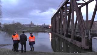 Тепловоз ДМ62 с грузовым поездом на мосту через реку Иж