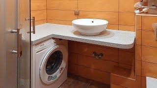 Угловая столешница над стиральной машиной в ванную