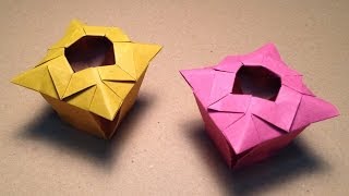 【折り紙（おりがみ）】　花瓶（箱、つぼ）の折り方　作り方　実用　入れ物