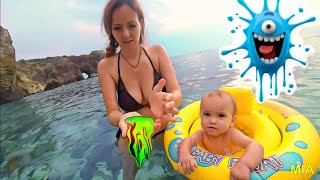 ЛИЗУН в море! Что будет? Морские купания ребёнка. Лялечка и круг. Итоги конкурса