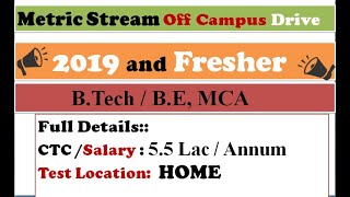 MetricStream off campus drive for Fresher | BTech / BE / MCA | Salary 5.5 Lac / Annum