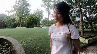 AMPUTEE GIRL WALK ON CRUTCHES IN THE PARK