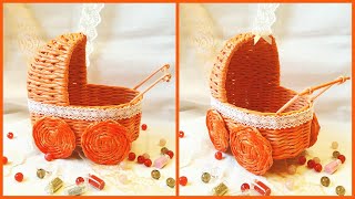 Коляска (люлька) из газетных трубочек! Подробный мастер-класс по ее плетению!