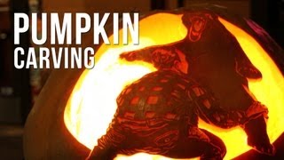 Pumpkin Carving Bear Fight