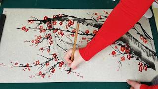 Как рисовать Сливу мэйхуа видео урок How to draw Plum Blossoms tutorial 梅花 매화 그림 그리기