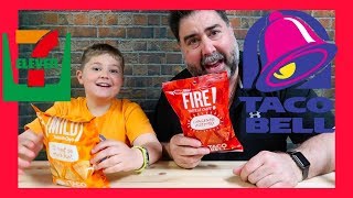 Taco Bell Mild and Fire Sauce Tortilla Chips Taste Test | Vito the Kid