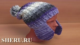 Теплая шапка спицами Урок 66 часть 1 из 2