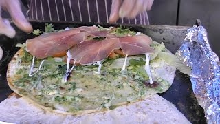 London Street Food From Italy. "Piadina" Wraps Hand Made from the Dough. Camden Market