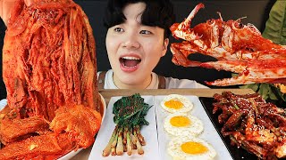 MUKBANG ASMR 집밥 김치찌개 양념게장 김치 계란후라이 흰밥 먹방 KOREAN HOME FOOD EATING SOUND!! الأرز المنزل Nhà gạo