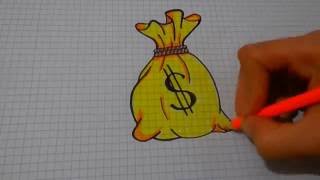 How to draw a money bag/Money/ Как нарисовать мешок с деньгами, деньги $ #25 /