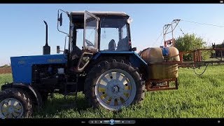 Опрыскивание озимой пшеницы трактором МТЗ 82.1 с польским опрыскивателем