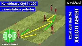 Kombinace čtyř hráčů v neustálém pohybu | tréninkové cvičení pro nácvik hry prvním dotekem