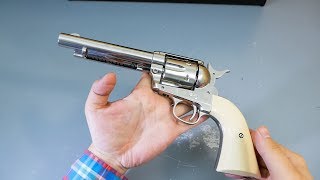 Пневматический револьвер Umarex Colt SAA 45 nickel finish (пулевой)  (видео обзор)