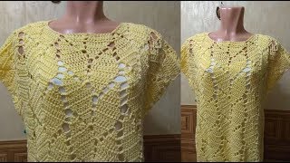 Вяжем кофточку, тунику, платье узором Листья