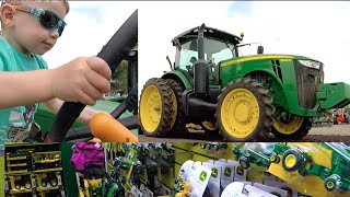 Cute Boy Drives John Deere Tractor. Tractors for Kids. Video for Children. John Deere Toys