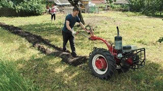 Распашка целины мотоблоком под клубнику !!!