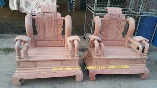 Bộ bàn ghế tần thủy hoàng gỗ hương đá cột liền 14, yếm liền. đồ gỗ Hiền Lanh. 0986883349