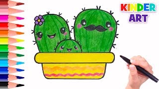 Как нарисовать милый кактус в горшке поэтапно | How to draw a cute cactus family