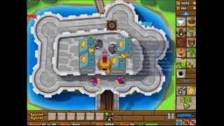 BTD5 Bloons Tower Defense 5 Walkthrough - Hard Mode - Track 8 - NLL 0 Lives Lost - Castle