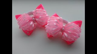 Пышные бантики из лент МК Канзаши / Lush bows of ribbons MK Kanzashi