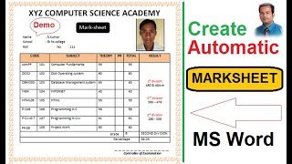 Automatic Marksheet creation in Ms word | using Excel