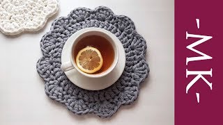 Салфетка крючком. Как связать подставку крючком из трикотажной пряжи | Napkin Crochet