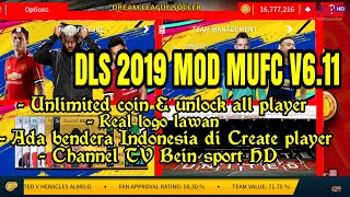 DLS 2019 MOD MUFC v6.11 (unlock player, unlimited coin, real logo & bendera indo di create player)