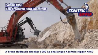 Xcentric Ripper in competition with hydraulic breaker in hard limestone