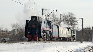 Паровозы П36 0027 и 0120 с туристическим поездом на станции Бирюлёво Московской жд.