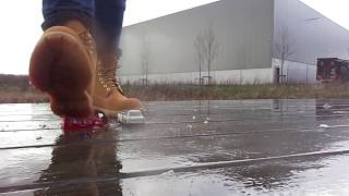 Timberland Boots stomp, trample and destroy some model toy cars