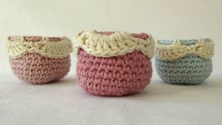 How to crochet mini shell edge storage pots / baskets