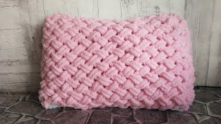 Вязание БЕЗ СПИЦ. Подушка из пряжи Alize Puffy, Узор плетенка из ALIZE PUFFY