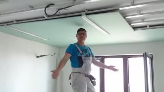 Самый ЛЕГКИЙ монтаж целого листа в одиночку. Easiest install drywall. Потолок из гипсокартона #11.