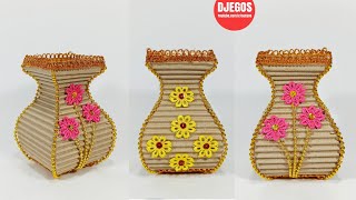 Membuat VAS BUNGA DARI KARDUS BEKAS | DIY FLOWER VASE FROM WASTE CARDBOARD