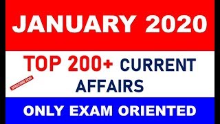 JANUARY 2020 TOP 200 CURRENT AFFAIRS|| JANUARY 2020 FULL MONTH CA IN ENGLISH & HINDI