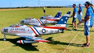 3X GIGANTIC F-86 SABRE RC SCALE 1:3,7 MODEL TURBINE JET FLIGHT DEMO / Euroflugtag Rheidt 2016