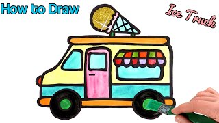 How to Draw and Paint Ice Cream Truck for beginners  | Step by Step