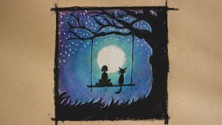 Disegna la luce della luna nel cielo notturno - pastello